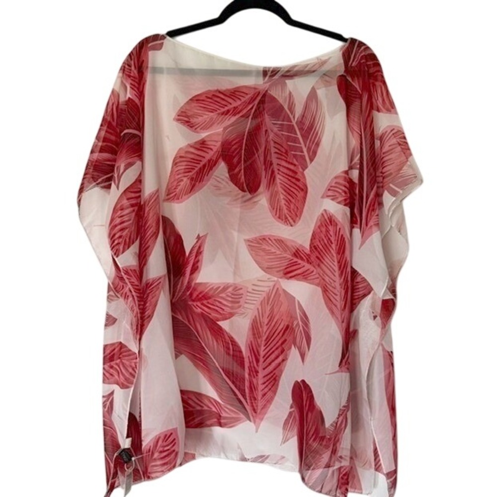 Trezo Womens OSFM Pink White Sheer Coverup Top NWT Tropical Vacation Resort